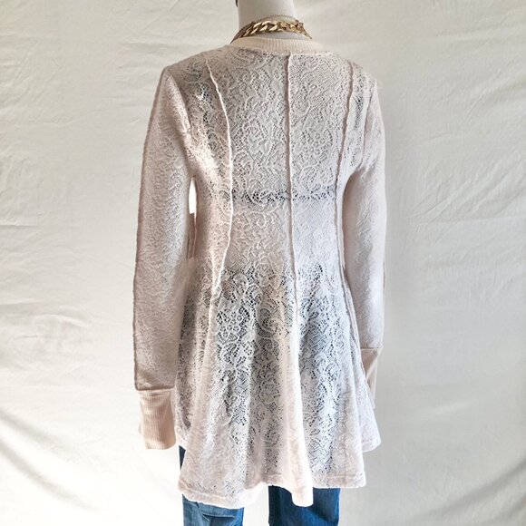 Free People "Coffee In The Morning" Chamoix Lace Tunic Top Size S - Picture 9 of 12